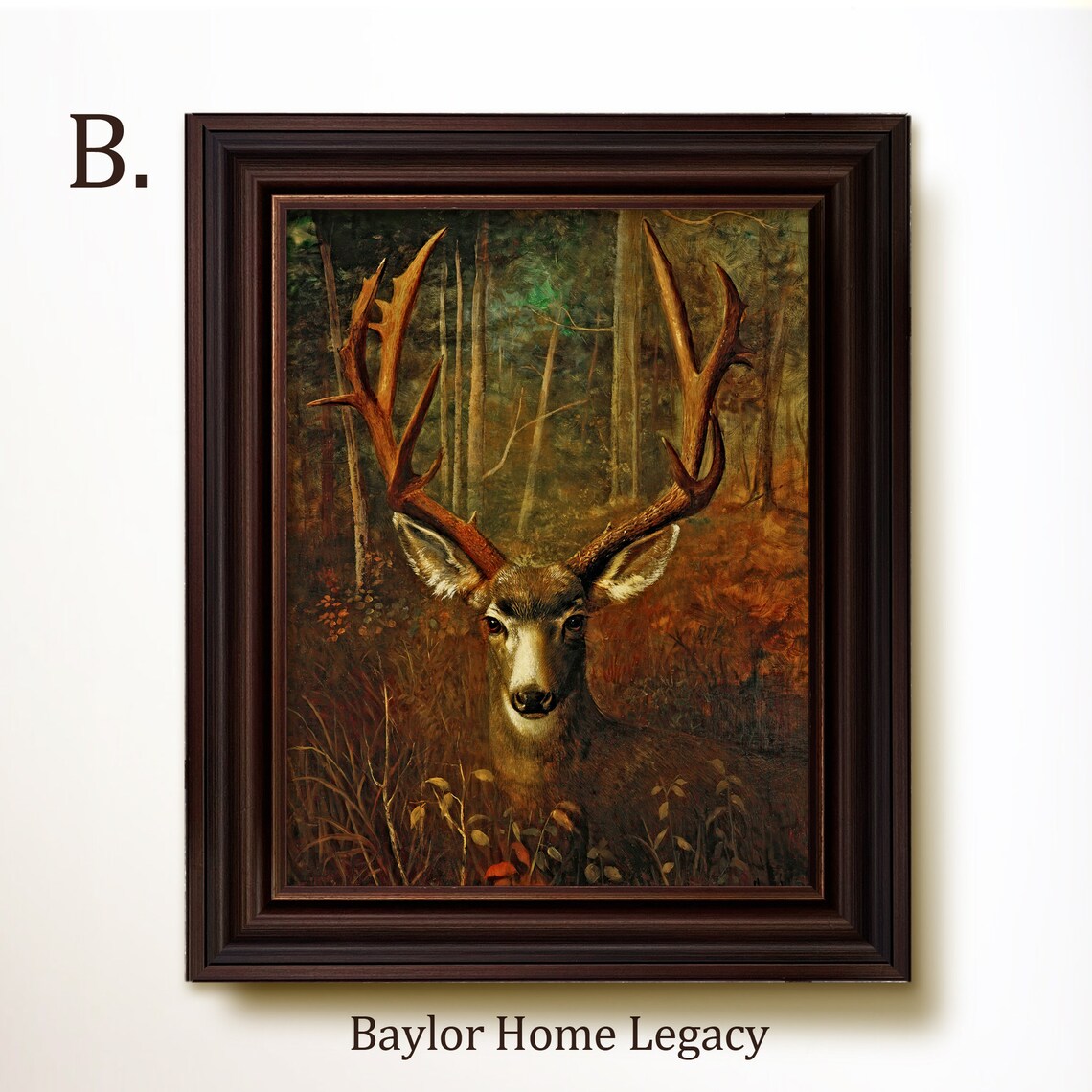 Vintage Deer Oil Painting Poster, Wildlife Decor - Image 4