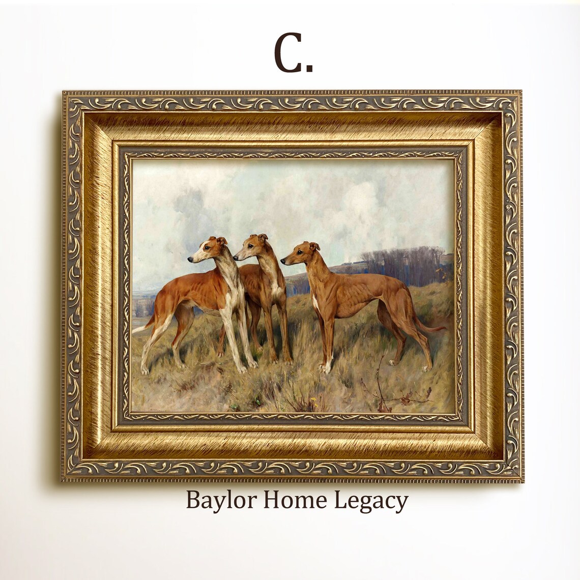 Greyhound Antique Oil Painting, Fine Art Print - Image 3