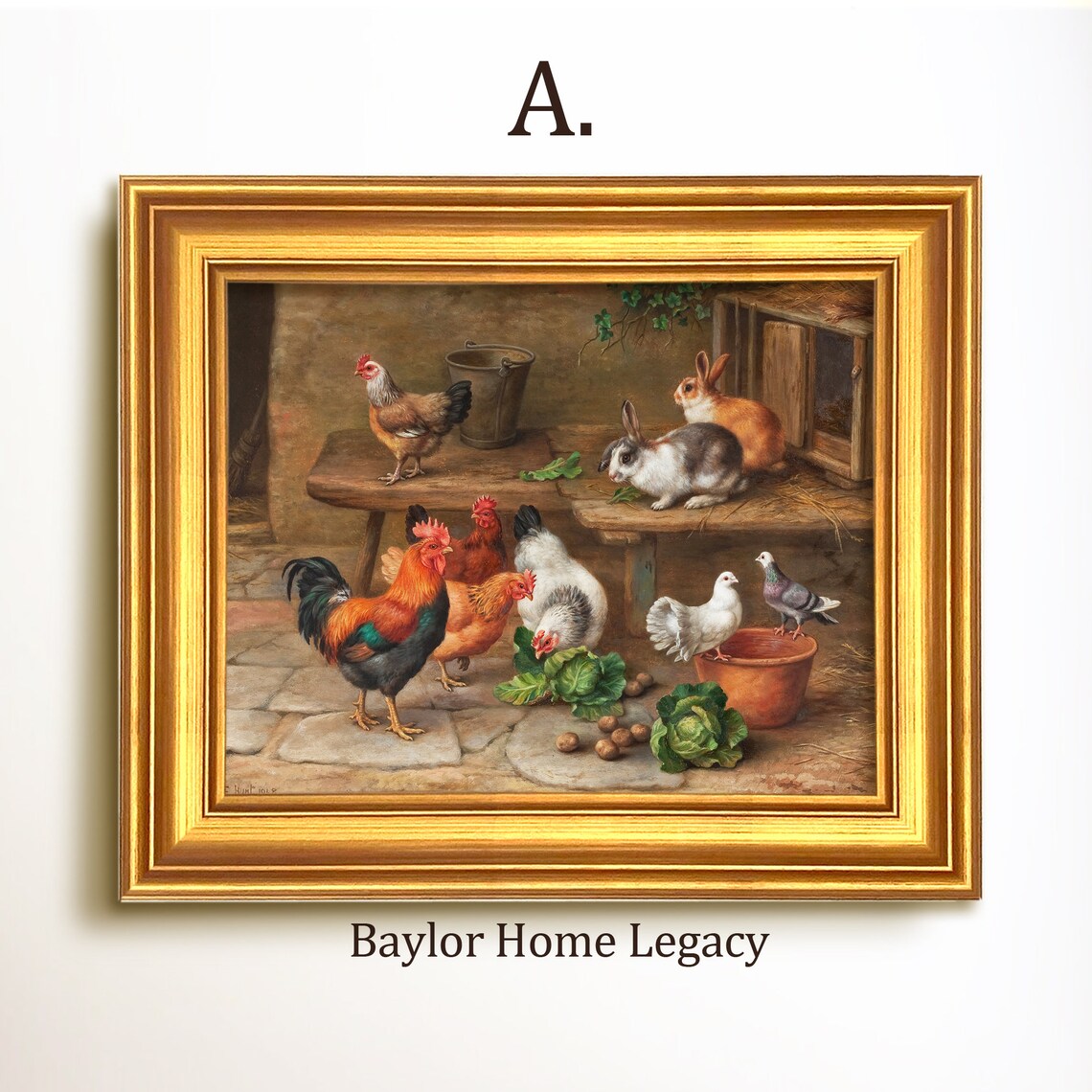 Chickens, Rabbits and Pigeons Art Print, Antique Barnyard - Image 5