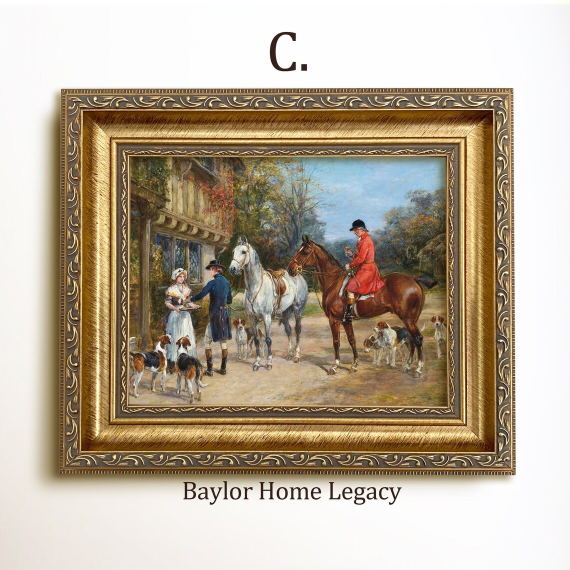 Fox Hunting Scene, English Equestrian Oil Print - Image 3