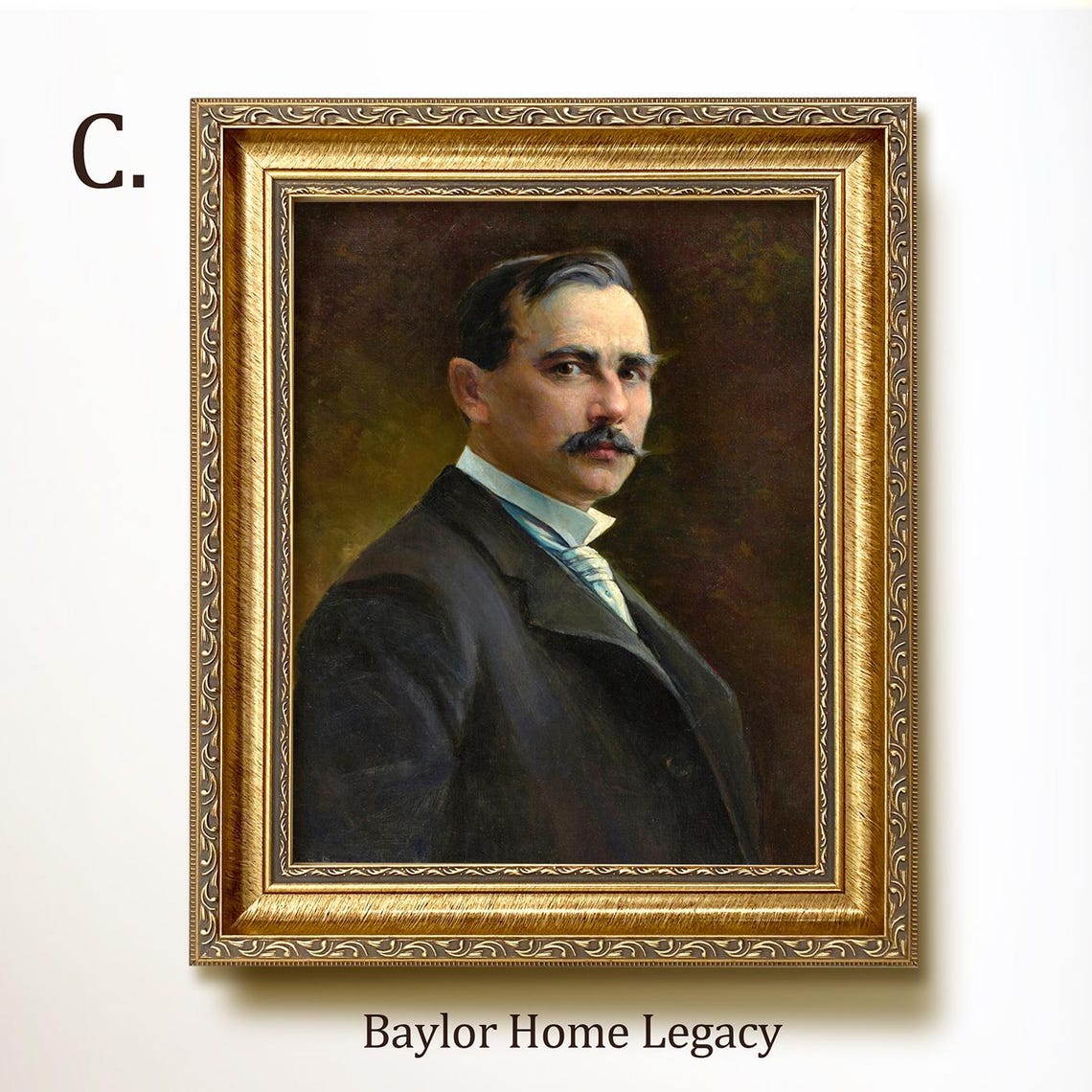 Antique Gentleman In Black Suit Mustache Portrait Oil Painting Poster - Image 4