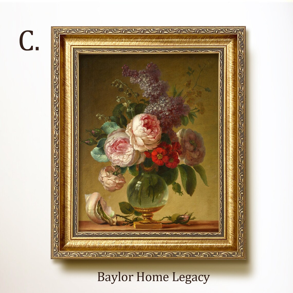 Vintage Still Life of Roses and a Seashell Art Print - Image 3