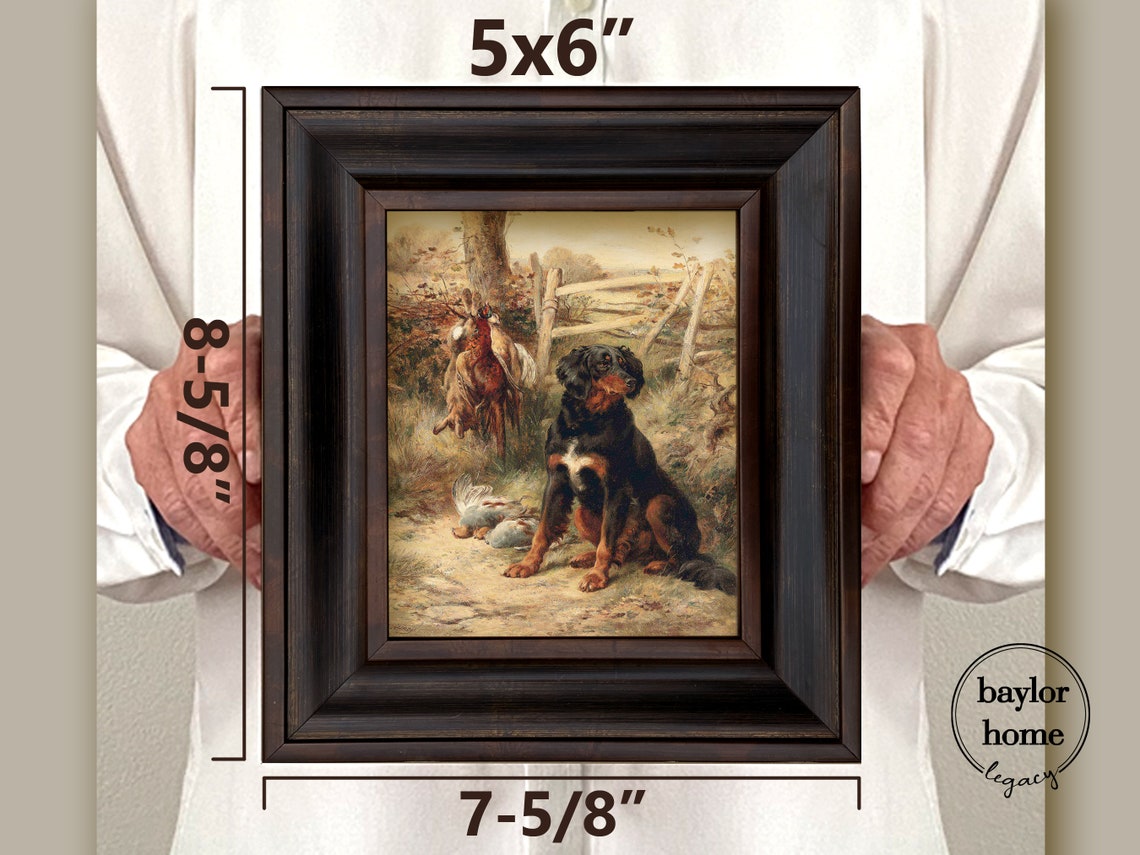 Framed Gordan Setter With Days Catch Hunting Dog Oil Painting Print Vintage Country Farmhouse Bird Dog Wall Art For Cabin - Image 2