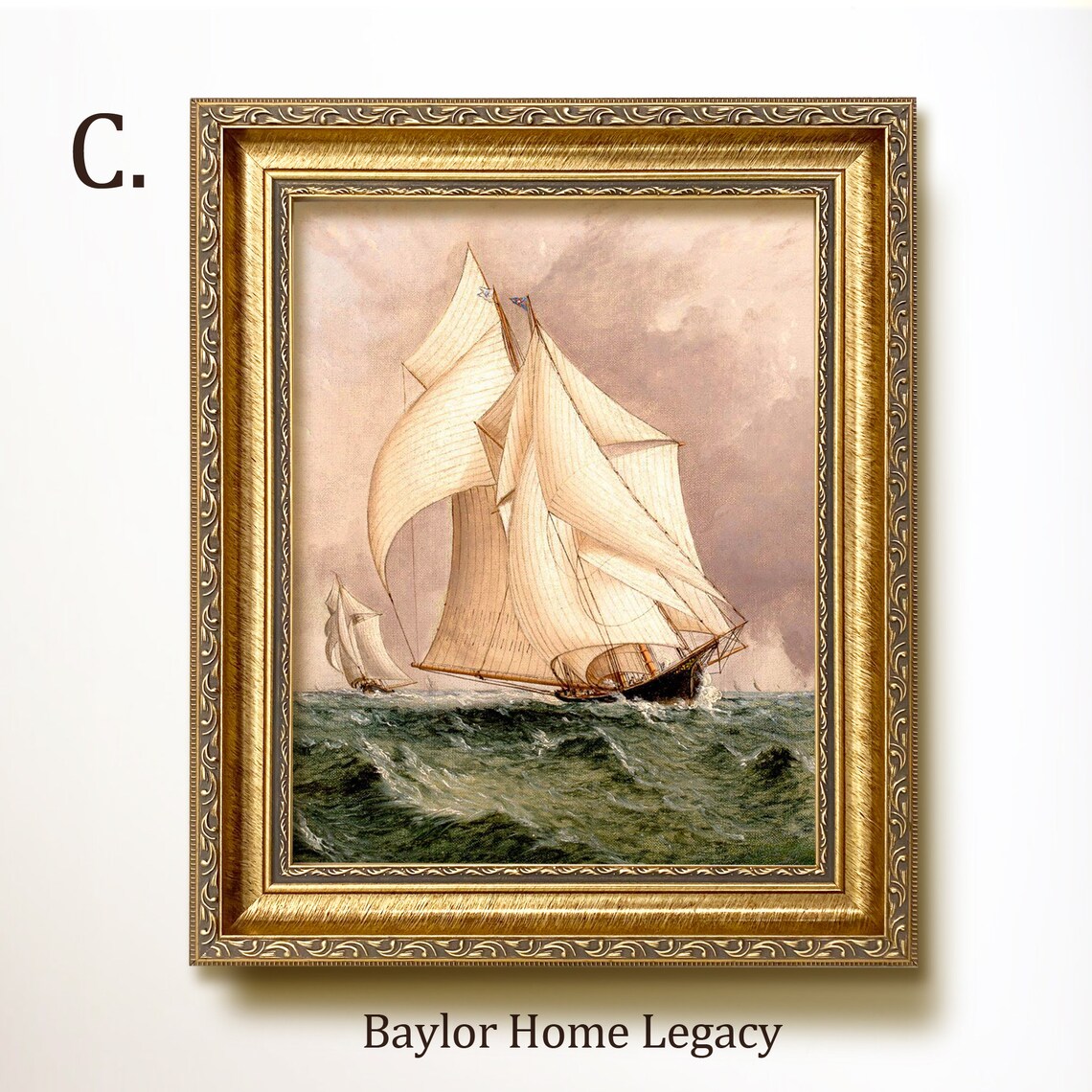 Sailboat Oil Painting, Antique Nautical Art Print - Image 3