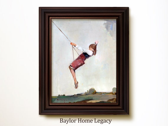Girl On A Swing, Vintage Oil Painting Art Print