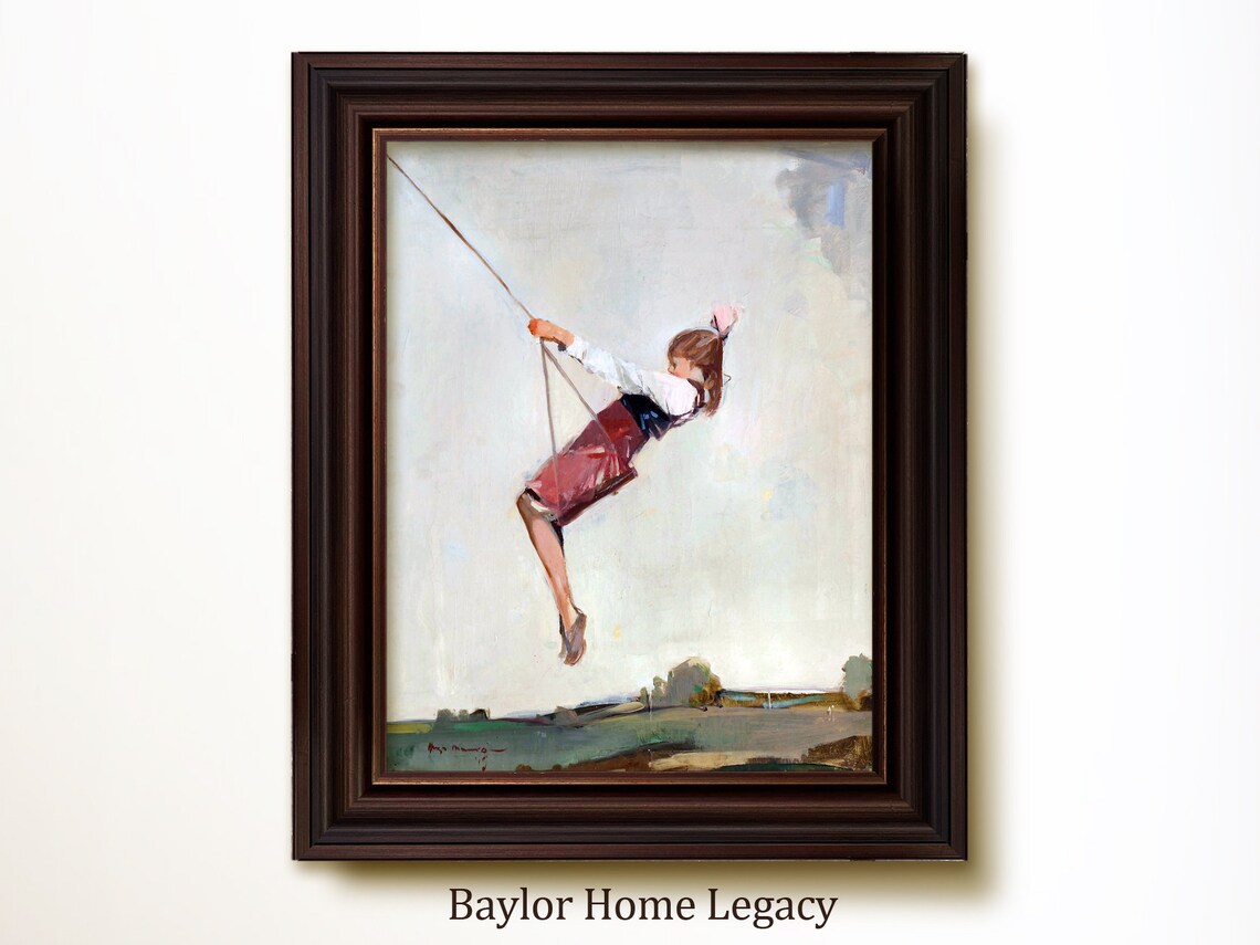Girl On A Swing, Vintage Oil Painting Art Print