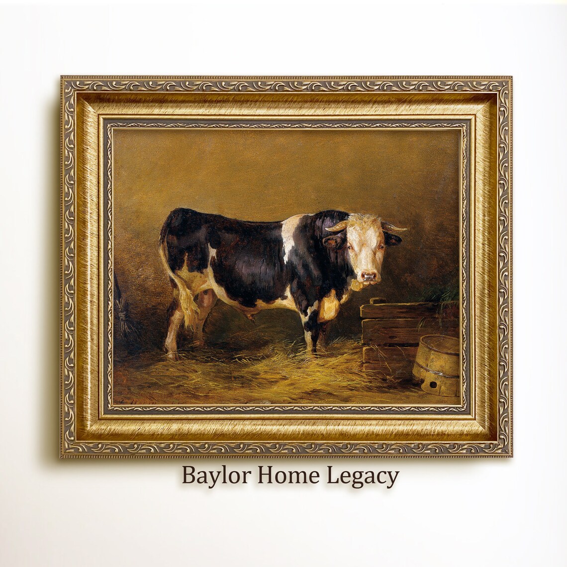 Cow And Bull Antique Oil Painting Farm Art Print