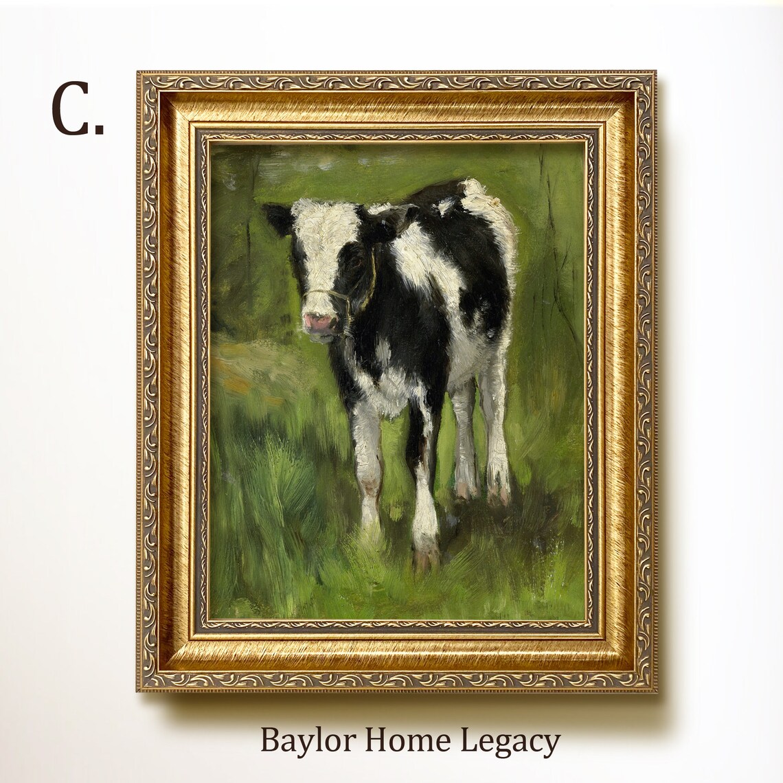 Antique Calf And Cow Oil Painting Study Art Print - Image 3