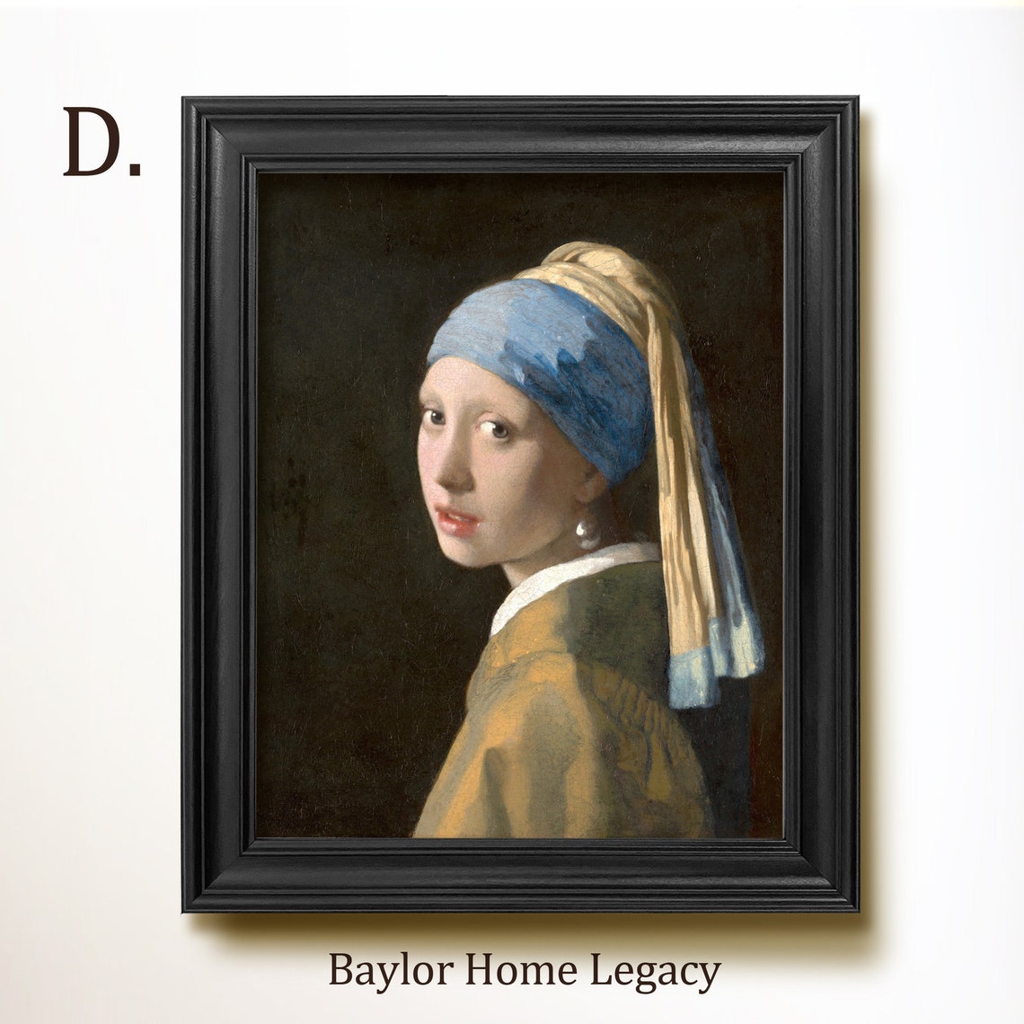 Framed Woman With A Pearl Earring Oil Painting Print Famous Dutch Female Portrait Framed Fine Art Vertical Portrait Of A Woman - Image 2