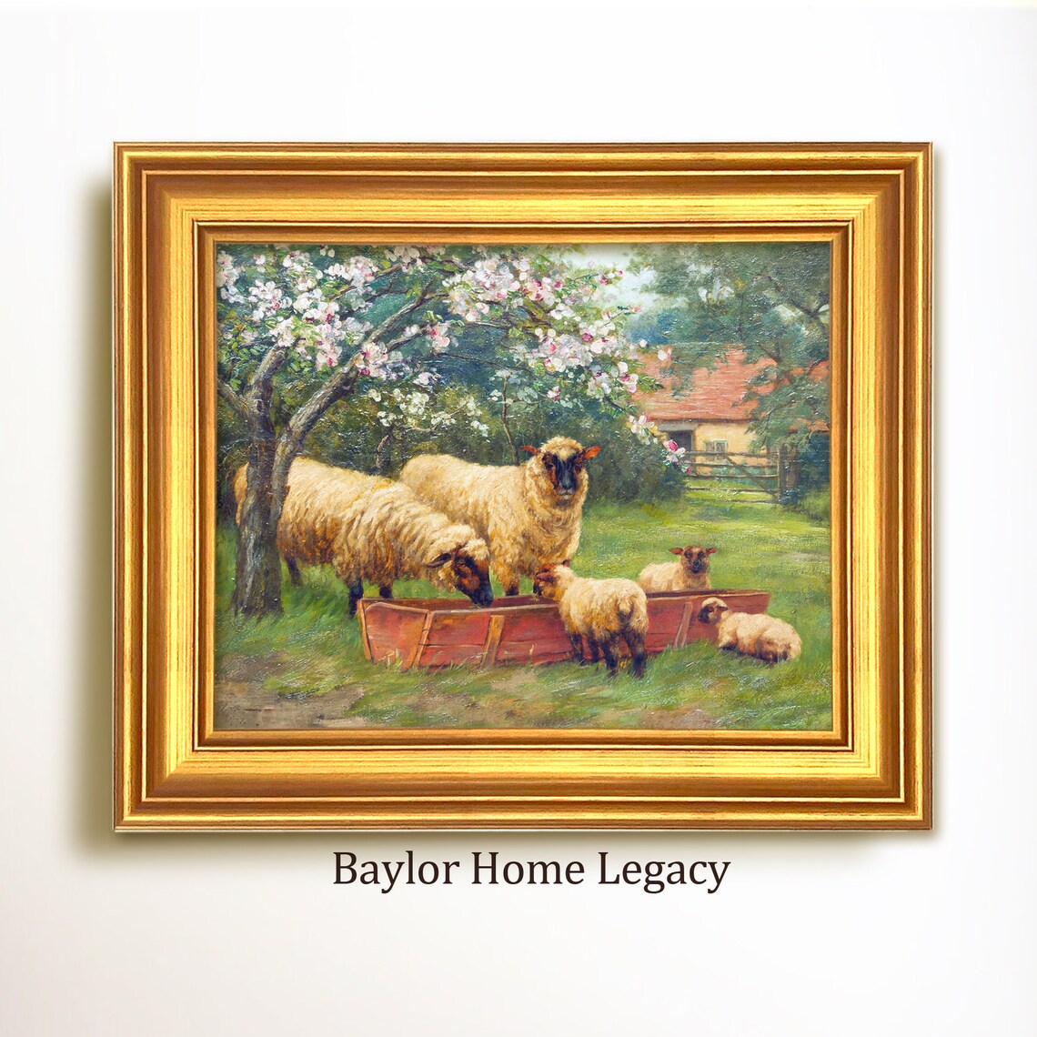 Sheep Antique Oil Painting-Style Wall Art Print