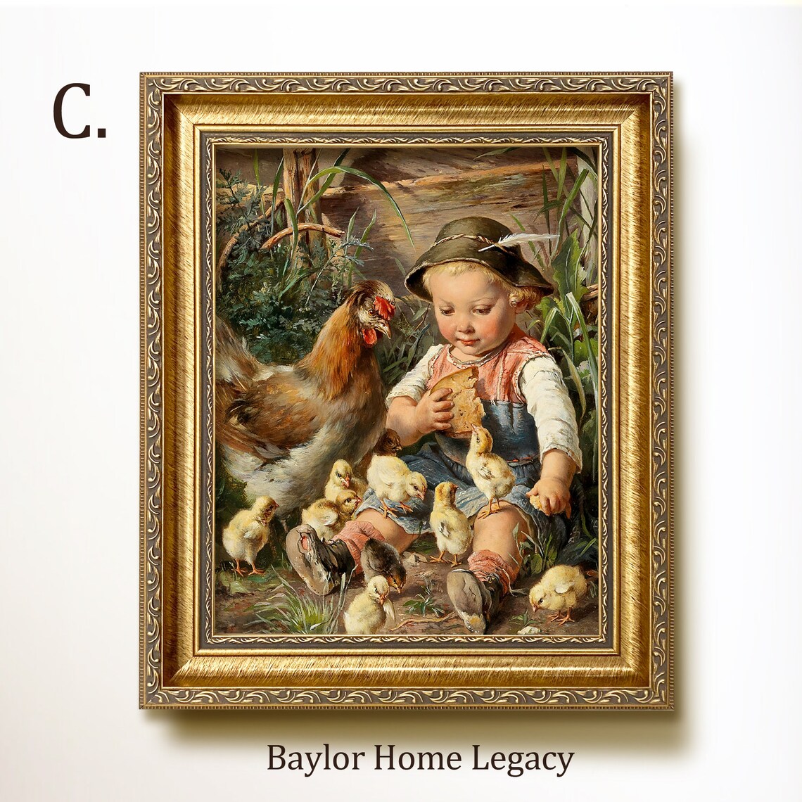 Little Boy With Chickens, Vintage Nursery Art Print - Image 3