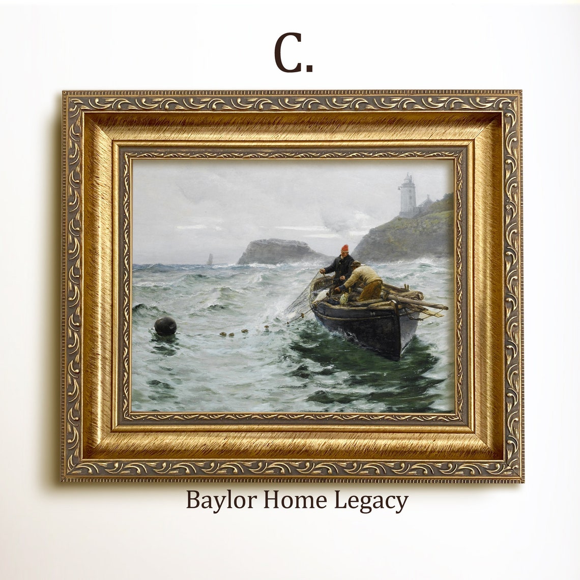 Framed Fishermen Oil Painting Print On Fishermen In Boat Art Print In Wood Frame Fishing Fine Art Print - Image 3