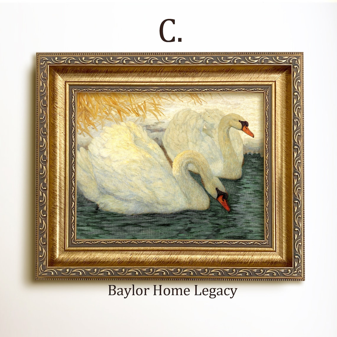 White Swans In A Pond Vintage Country Cottage Art Print - Image 3