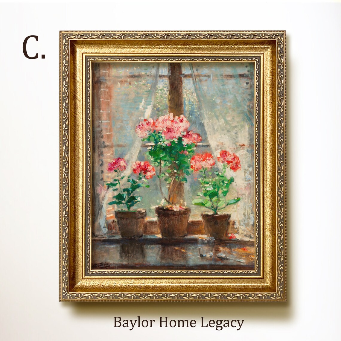 Vintage Geraniums In A Window Oil Painting Art Print - Image 3