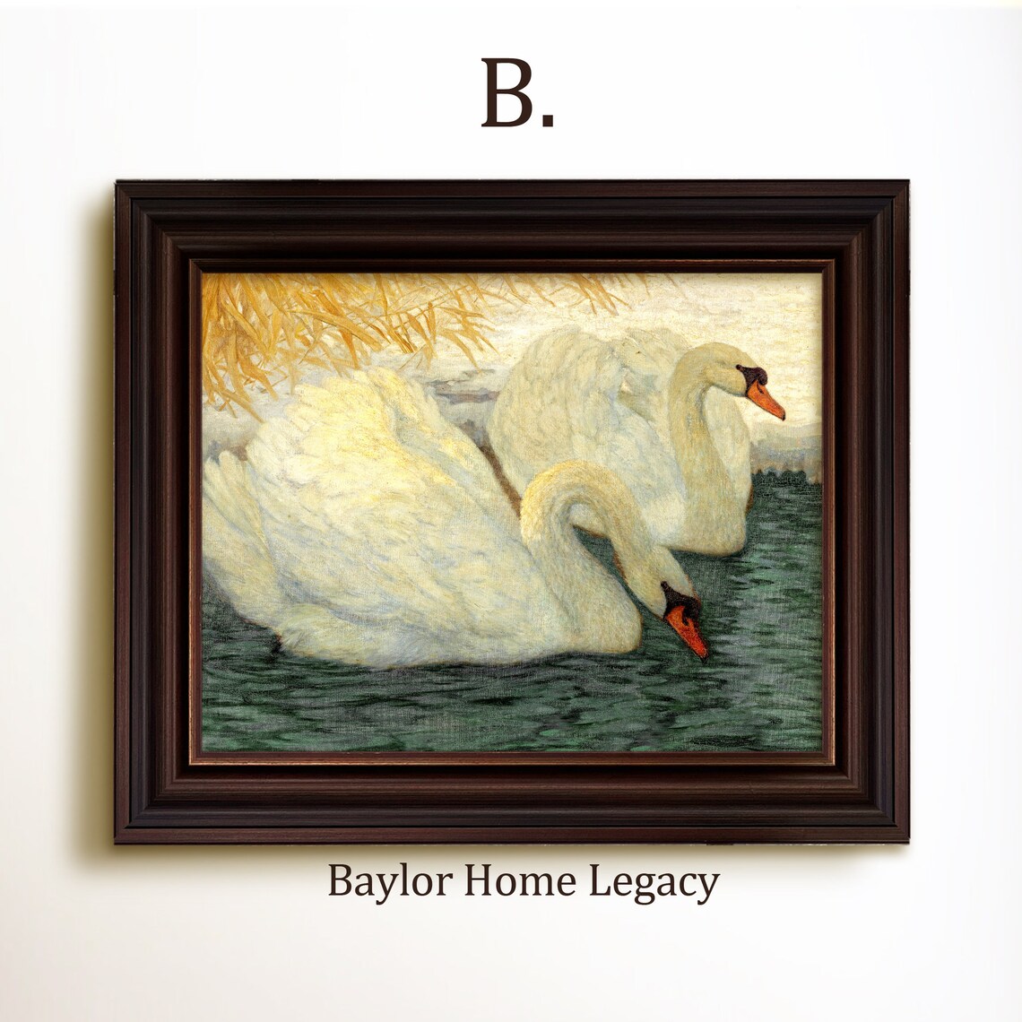 White Swans Vintage Pair Oil Painting Art Print - Image 4