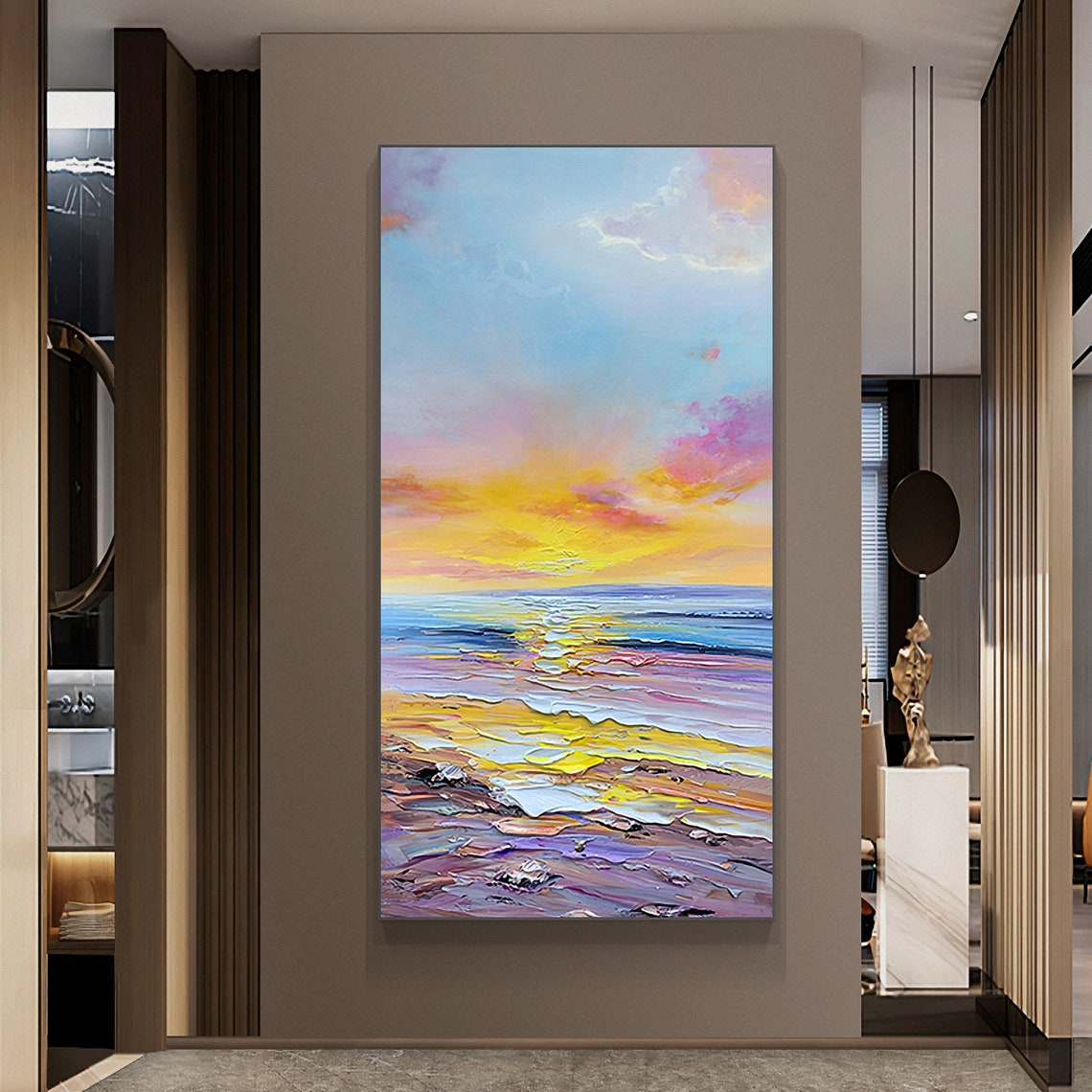 Colorful Beach Sunset Waves Impasto Ocean Landscape Art Poster - Image 5