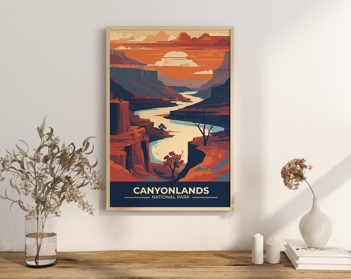 Canyonlands National Park Vintage Sunset Canyon River Travel Poster