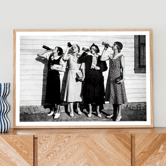 Beer Drinkers Black And White Art Vintage Wall Art Funny Wall Art Women Drinking Beer Bar Wall Decor Wall Decor Vintage Wall Art