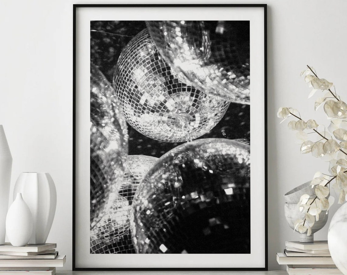 Disco Balls Black White Sparkling Mirrorball Photography Poster