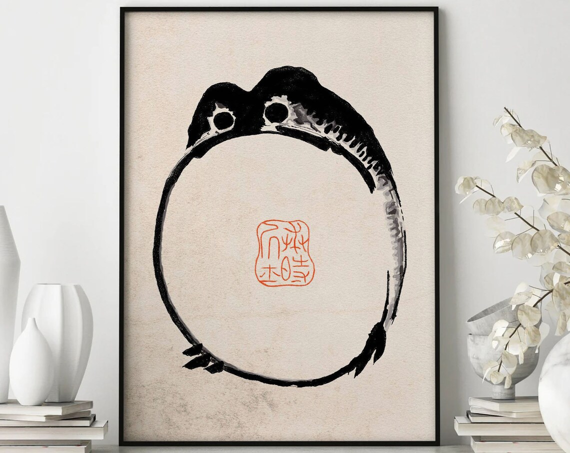 Matsumoto Hoji Frog Circle Ink Japanese Vintage Zen Art Poster