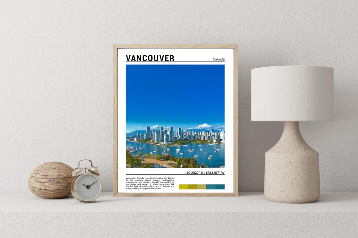 Vancouver Canada Harbor Skyline Sailboats Mountains Travel Poster - Image 2