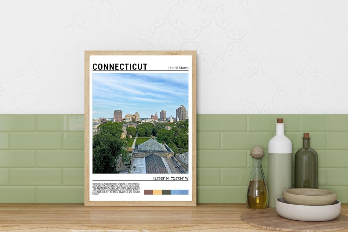 Connecticut Historic Campus Green Summer Skyline View Poster - Image 3