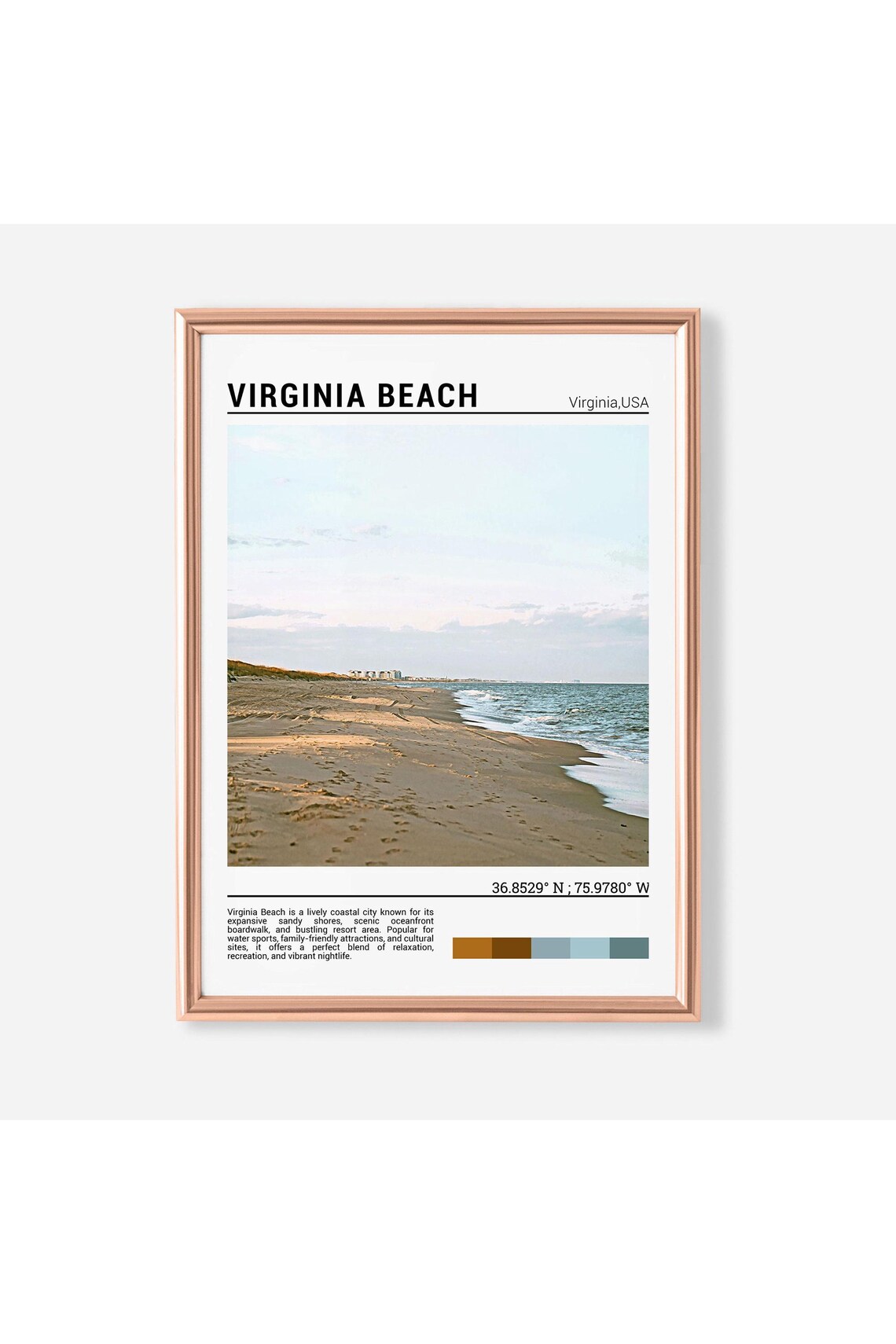 Virginia Beach Oceanfront Sandy Shore Waves Golden Light Poster