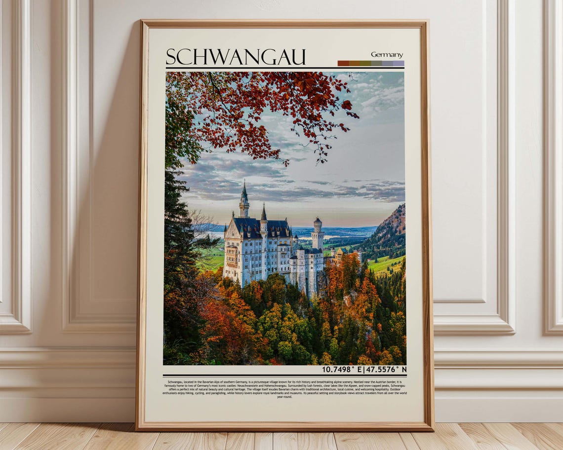 Schwangau Germany Neuschwanstein Castle Autumn Travel Art Poster