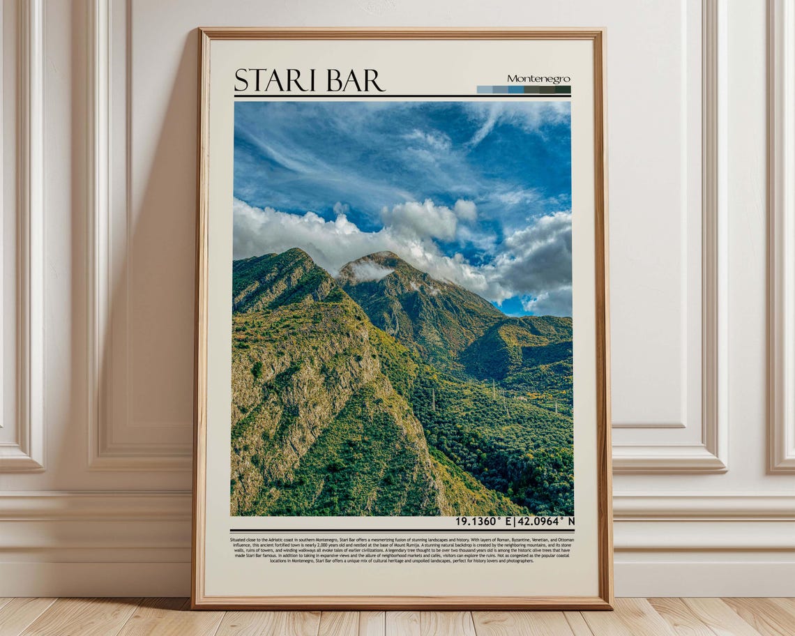 Stari Bar Montenegro Mountain Peaks Clouds Adriatic Travel Poster