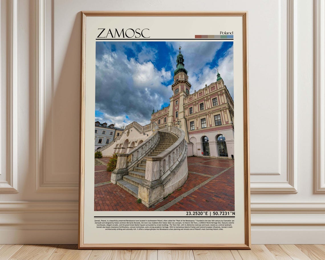 Zamosc Poland Renaissance Town Hall Travel Poster With Coordinates