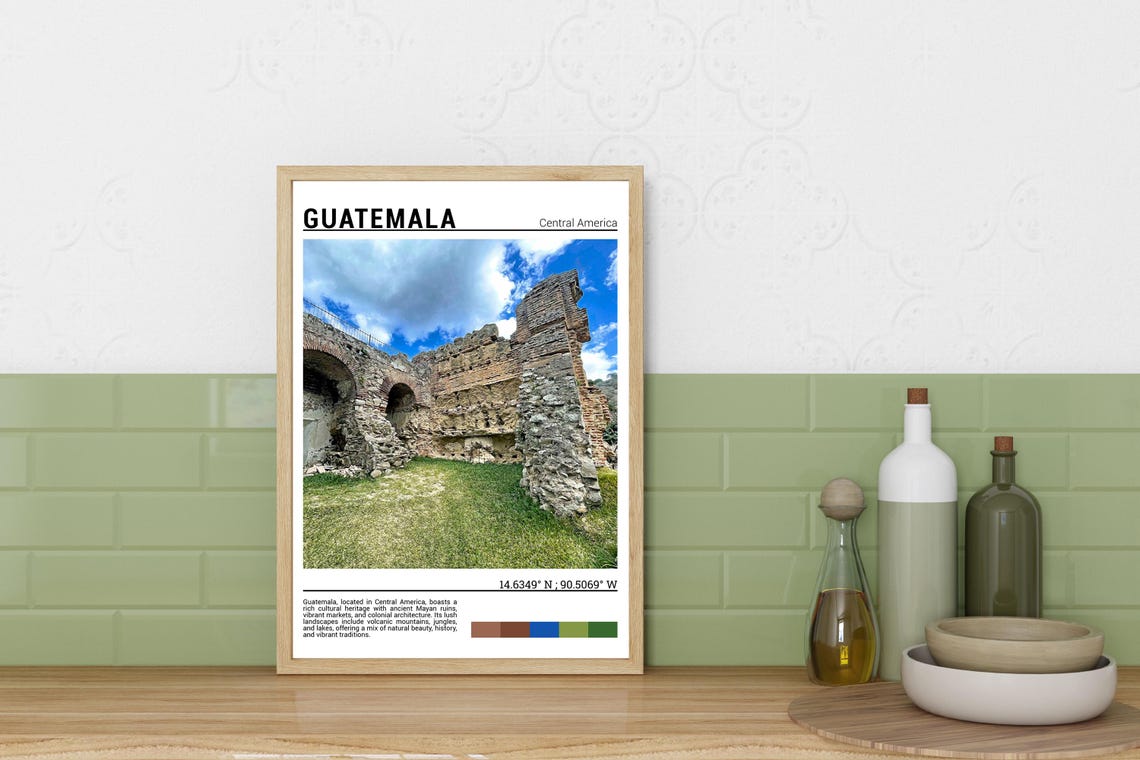 Guatemala Central America Ancient Stone Ruins Arches Sky Poster - Image 3