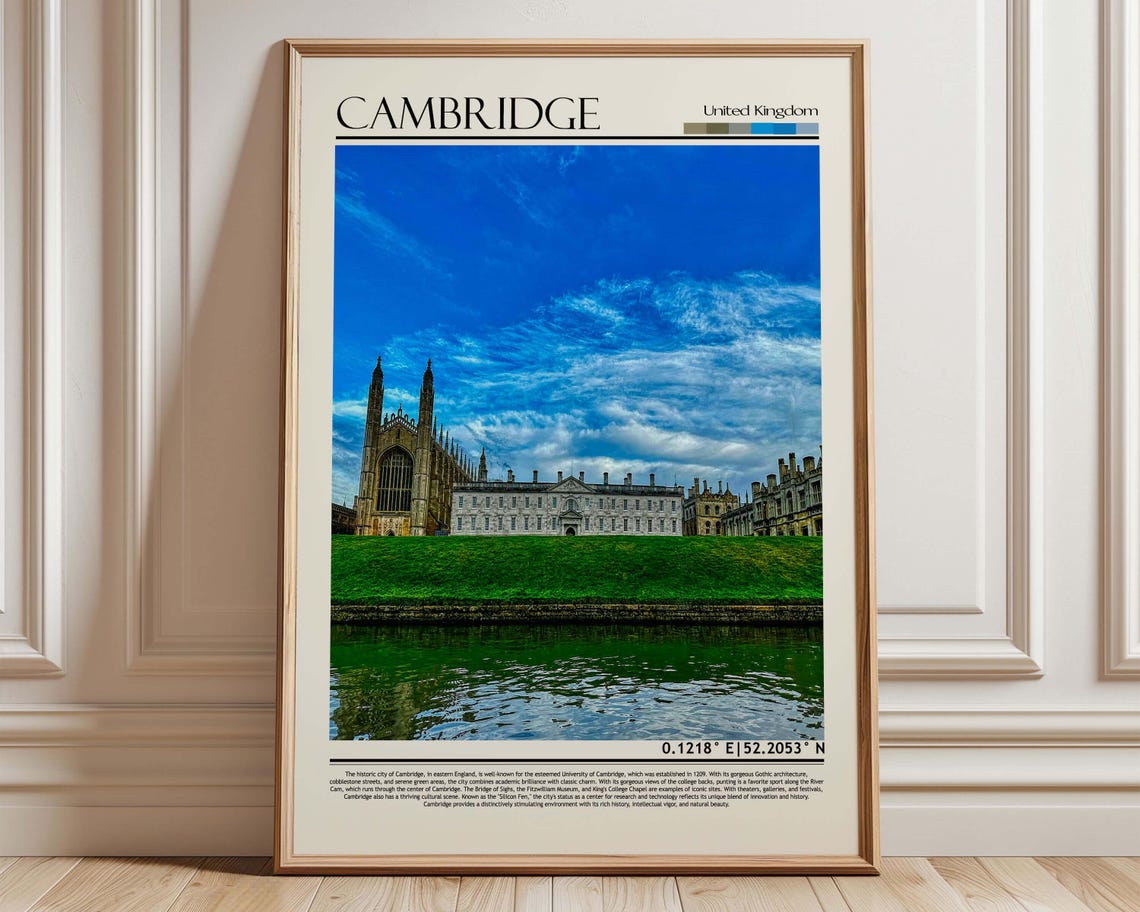 Cambridge UK Kings College Chapel River View Travel Poster Gift