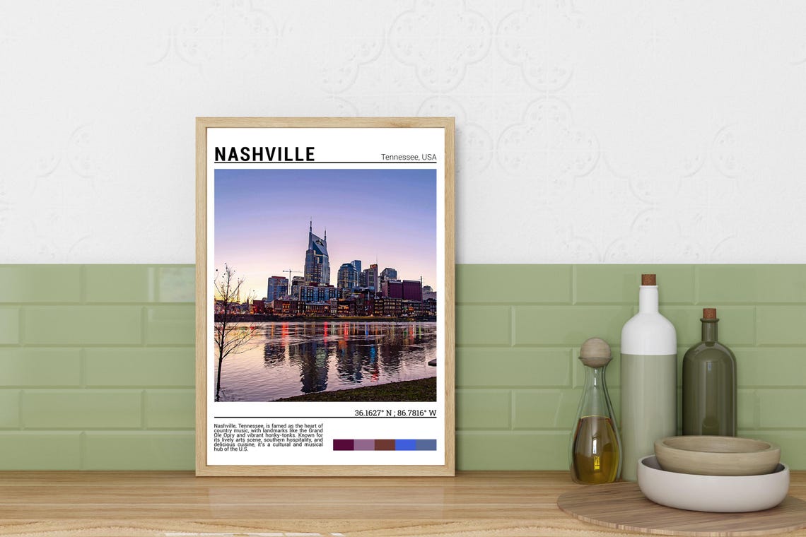 Nashville Tennessee Riverfront Skyline Sunset Reflection Photo Poster - Image 3