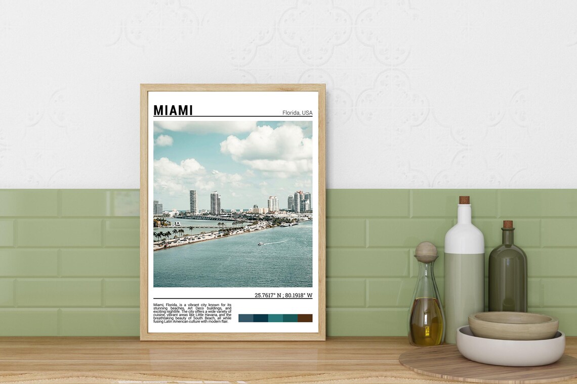 Miami Florida Biscayne Bay Skyline Across Blue Water View Poster - Image 3