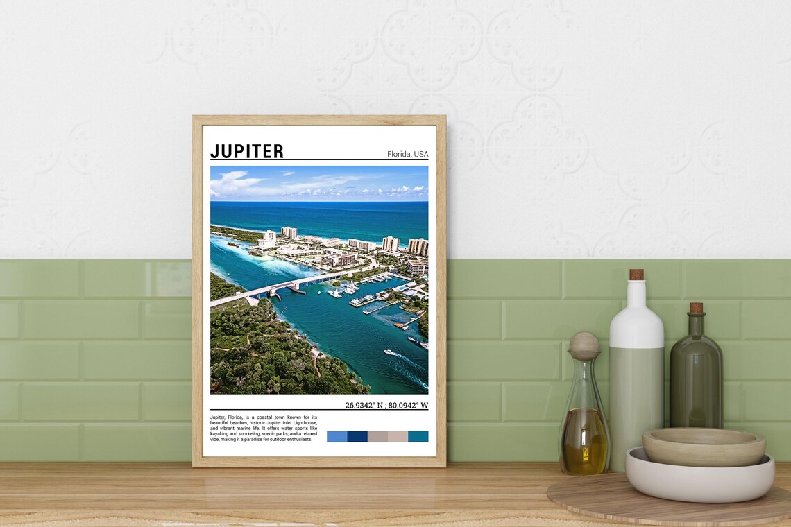 Jupiter Florida Aerial Inlet Marina Bridge Coastal Town Travel Poster - Image 3