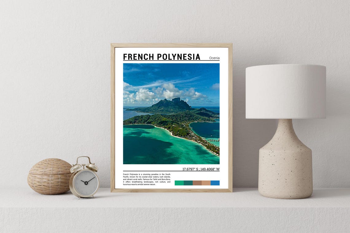 French Polynesia Tropical Island Turquoise Lagoon Aerial View Poster - Image 2