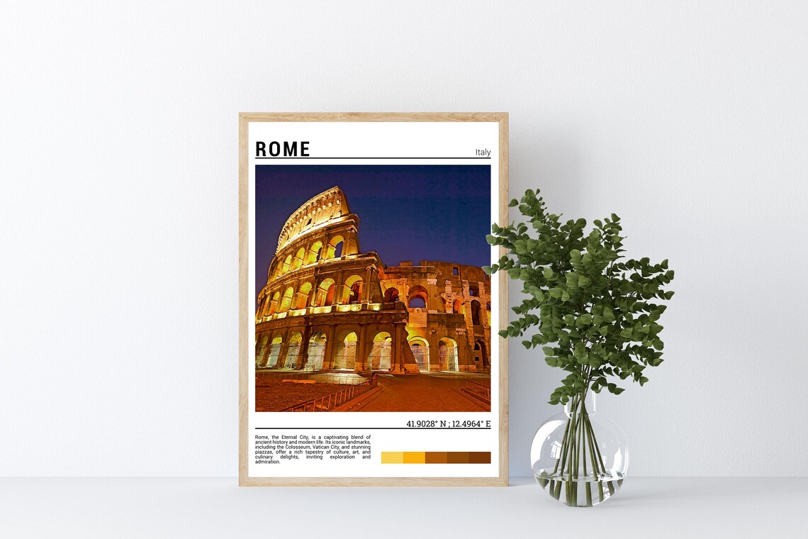 Rome Italy Colosseum at Night Illuminated Arches Photo Poster - Image 4