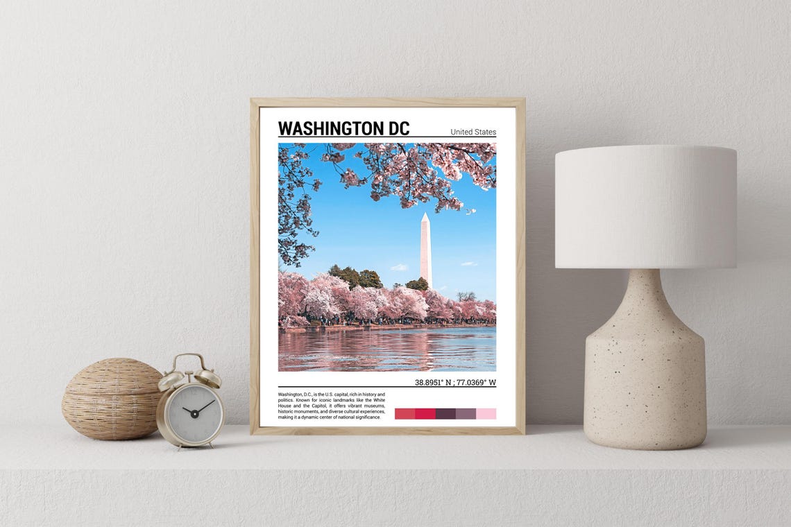 Washington DC Spring Cherry Blossoms Monument Blossom Scene Poster - Image 2