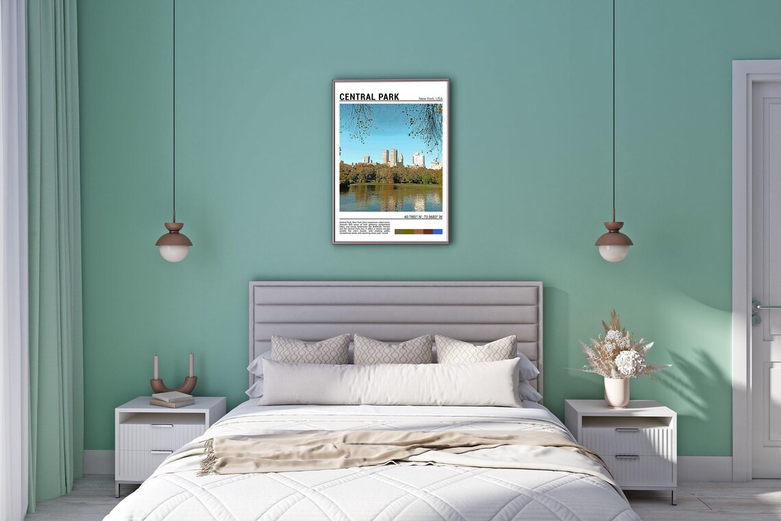 Central Park New York Autumn Lake Skyline View Travel Poster - Image 5
