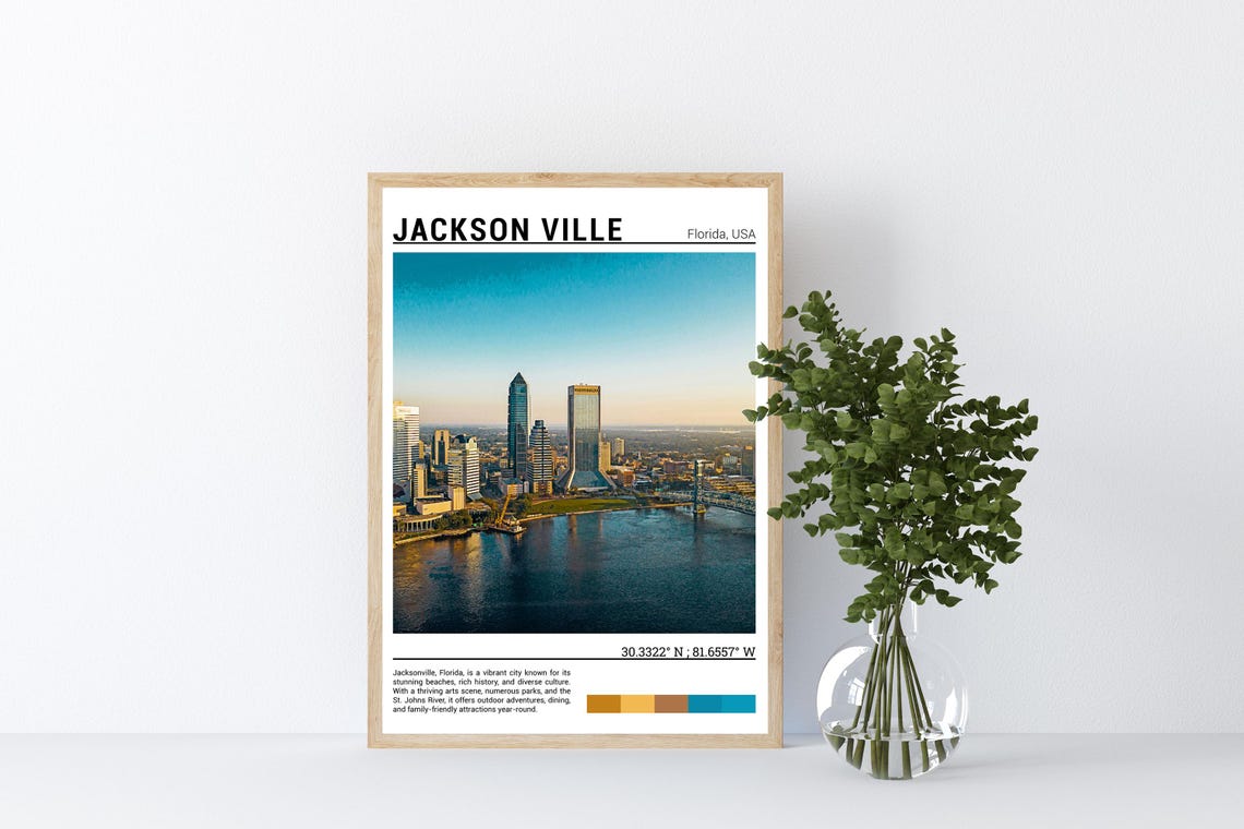 Jacksonville Florida Skyline St Johns River Sunset Travel Poster - Image 3