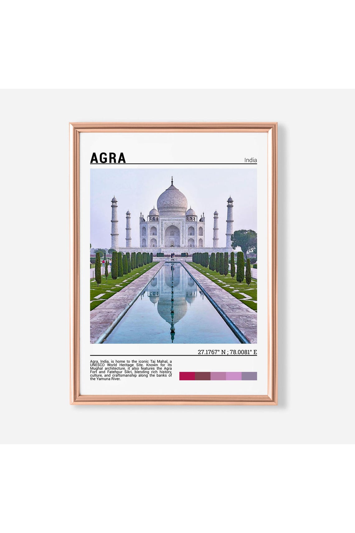 Agra India Taj Mahal Reflecting Pool Mughal Architecture Travel Poster