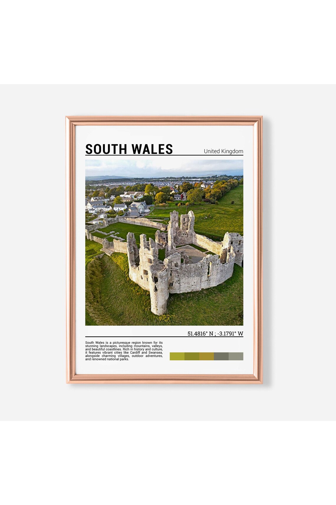 South Wales Medieval Castle Ruins Aerial Green Valley Photo Poster