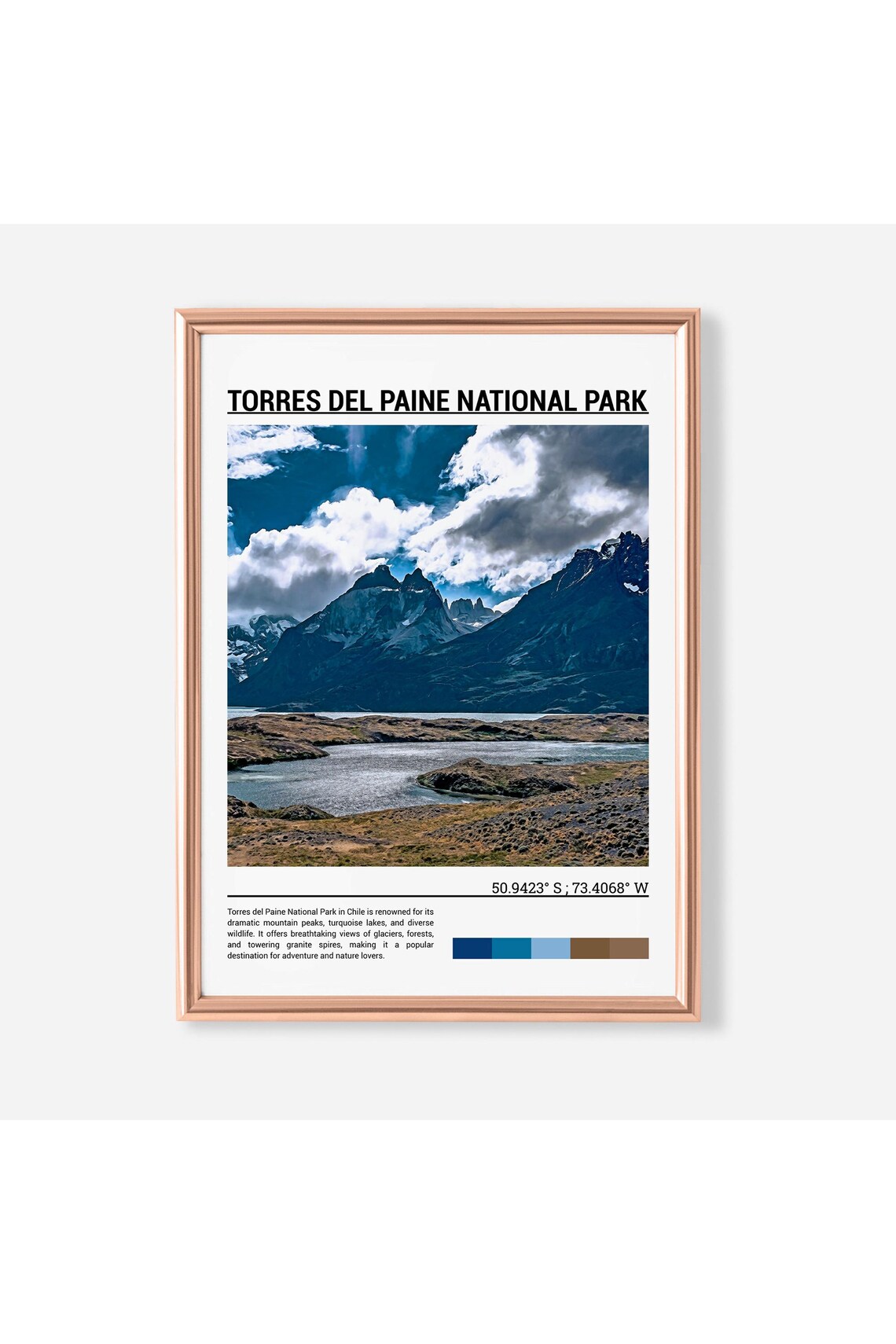 Torres del Paine Chile Granite Peaks Patagonia Lake Travel Poster