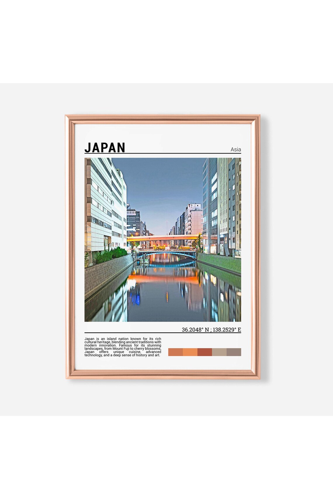 Japan Night Canal Glowing City Lights Water Reflection Poster