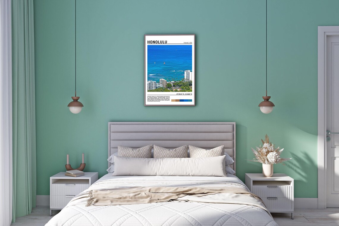 Honolulu Hawaii Waikiki Beach Aerial Turquoise Ocean View Poster - Image 5