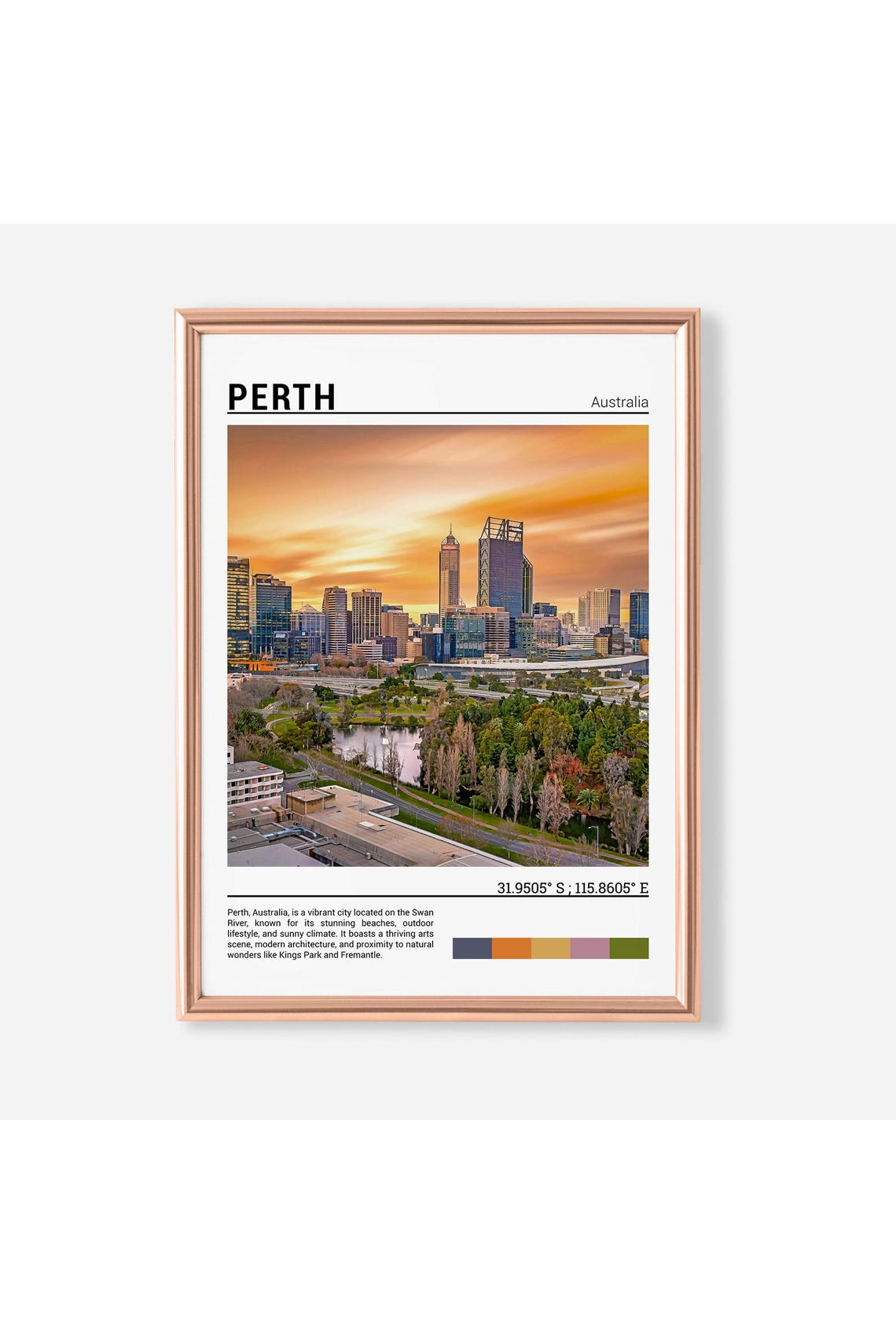 Perth Australia Golden Sunset Skyline Over Green Park Poster