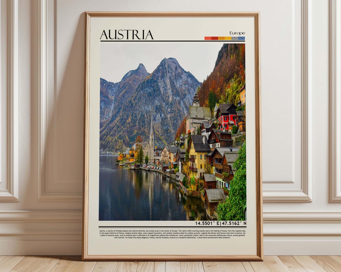 Austria Hallstatt Lakeside Village Alpine Peaks Travel Print Art