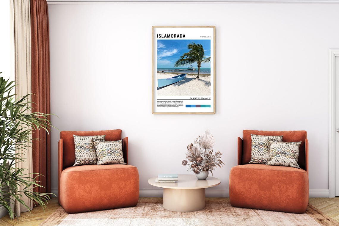 Islamorada Florida Keys Sunny Palm Tree Canoe Beach Pier Poster - Image 7