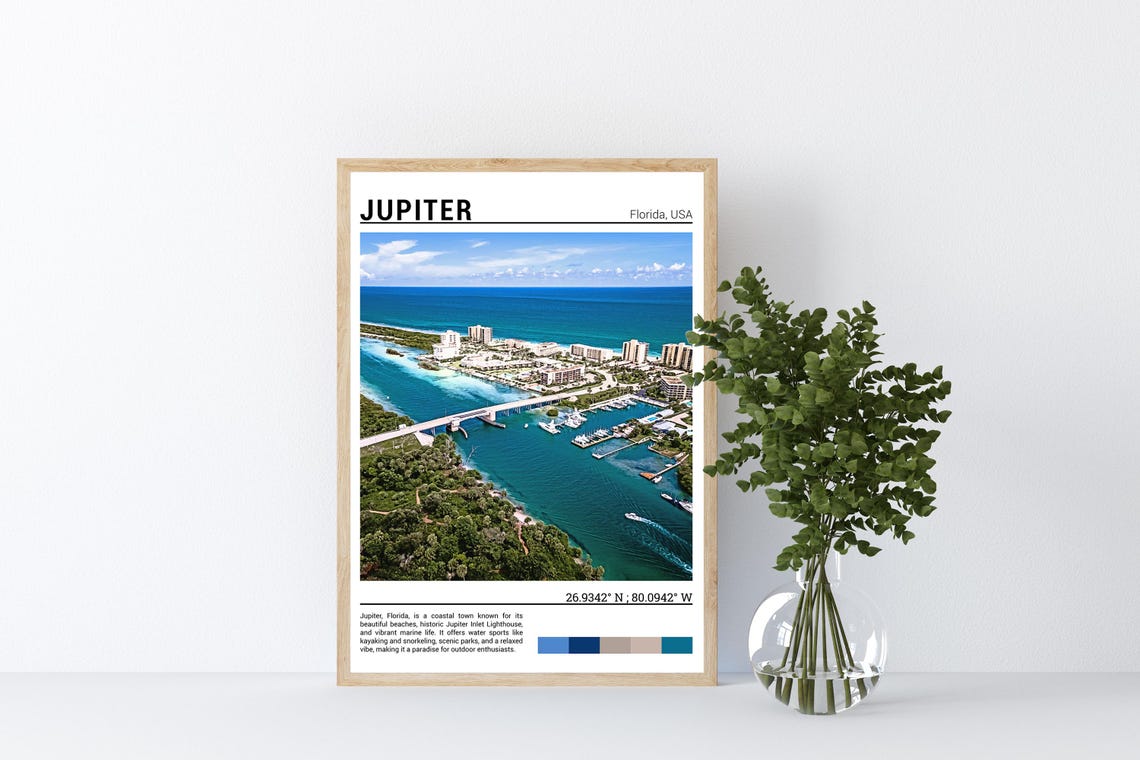 Jupiter Florida Aerial Inlet Marina Bridge Coastal Town Travel Poster - Image 4