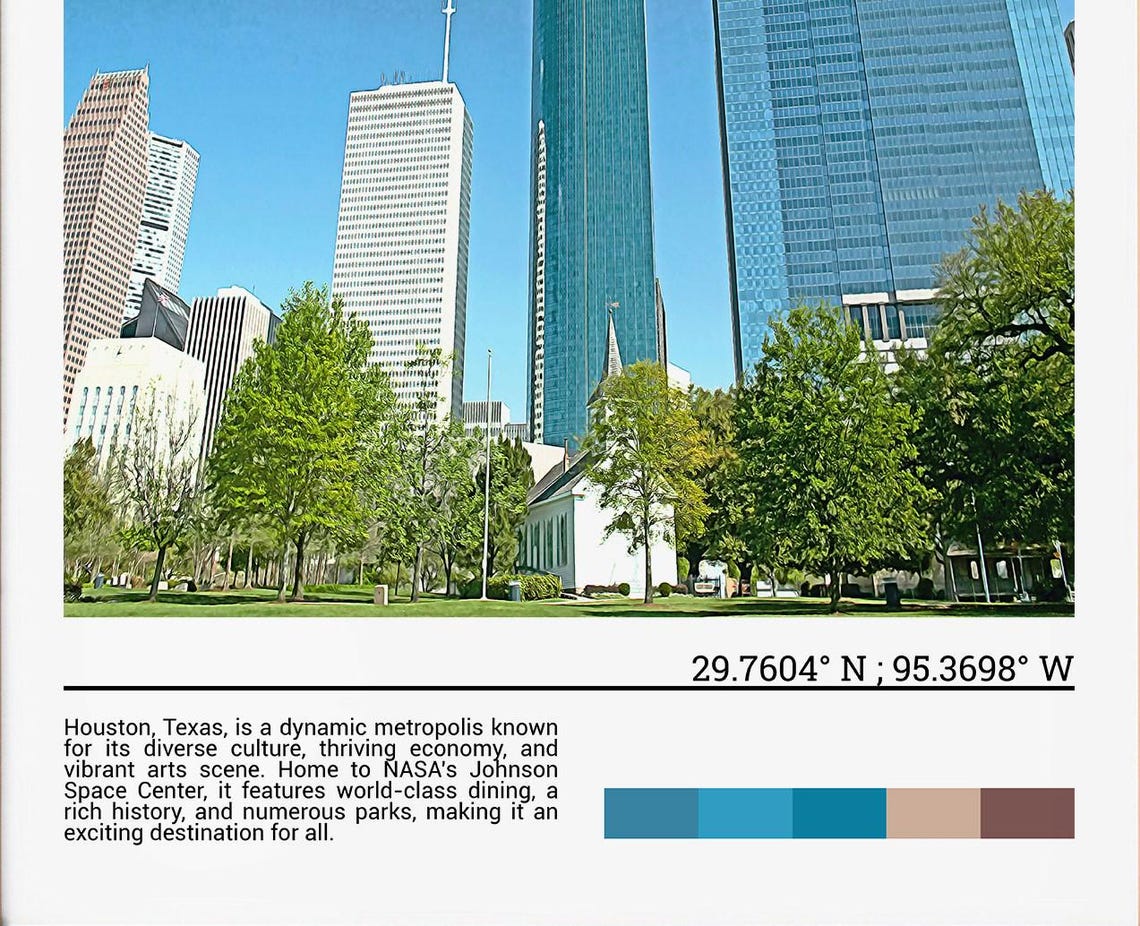 Houston Texas Downtown Towering Skyscrapers Park Skyline Poster - Image 4